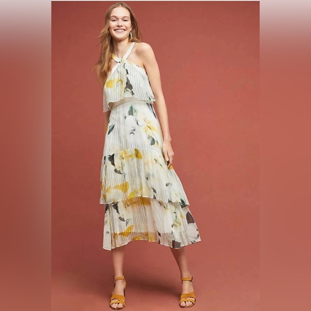 NWT Anthropologie Midi Dress Floral Tiered Size 8